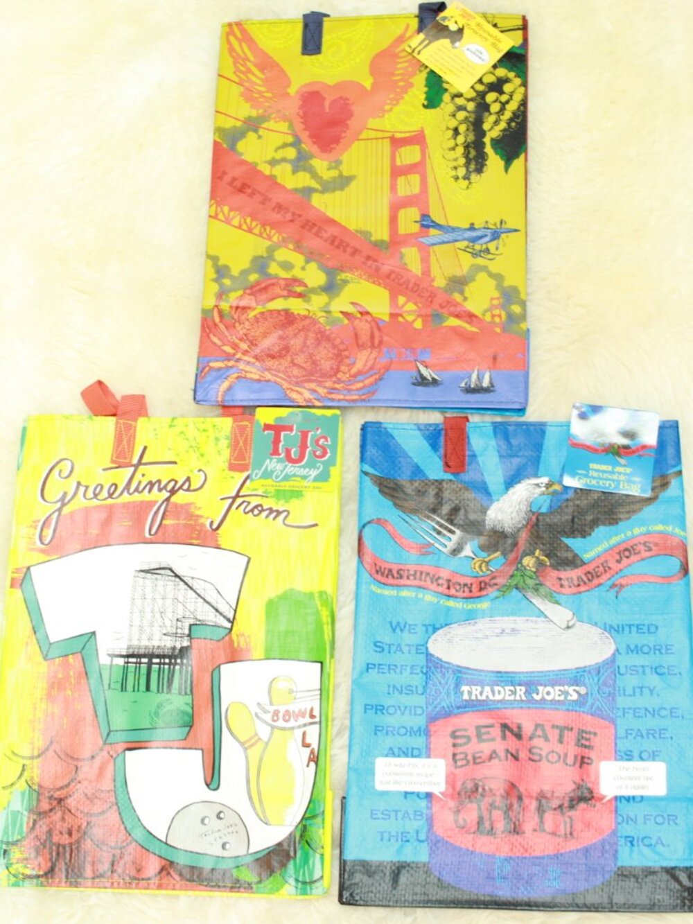 Trader Joe’s Set of 3 Reusable Tote Bags - New Jersey/Northern Cal/Wash DC - NWT